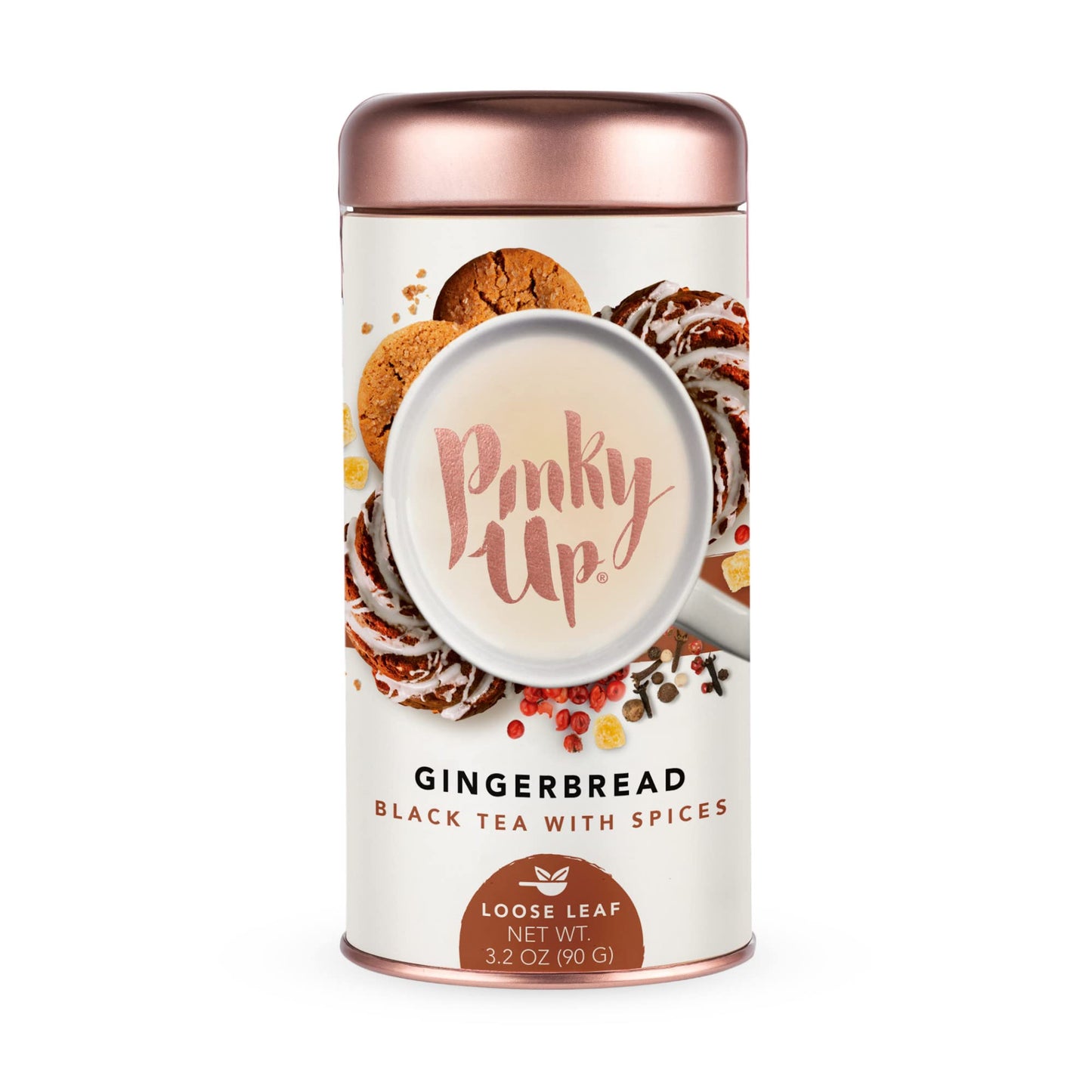 Pinky Up Gingerbread Tea - Loose Leaf Fall Flavored Black Tea, 40-60mg Caffeine Per Serving, Naturally Low Calorie & Gluten Free in 2.5Oz Tin, 25 Servings
