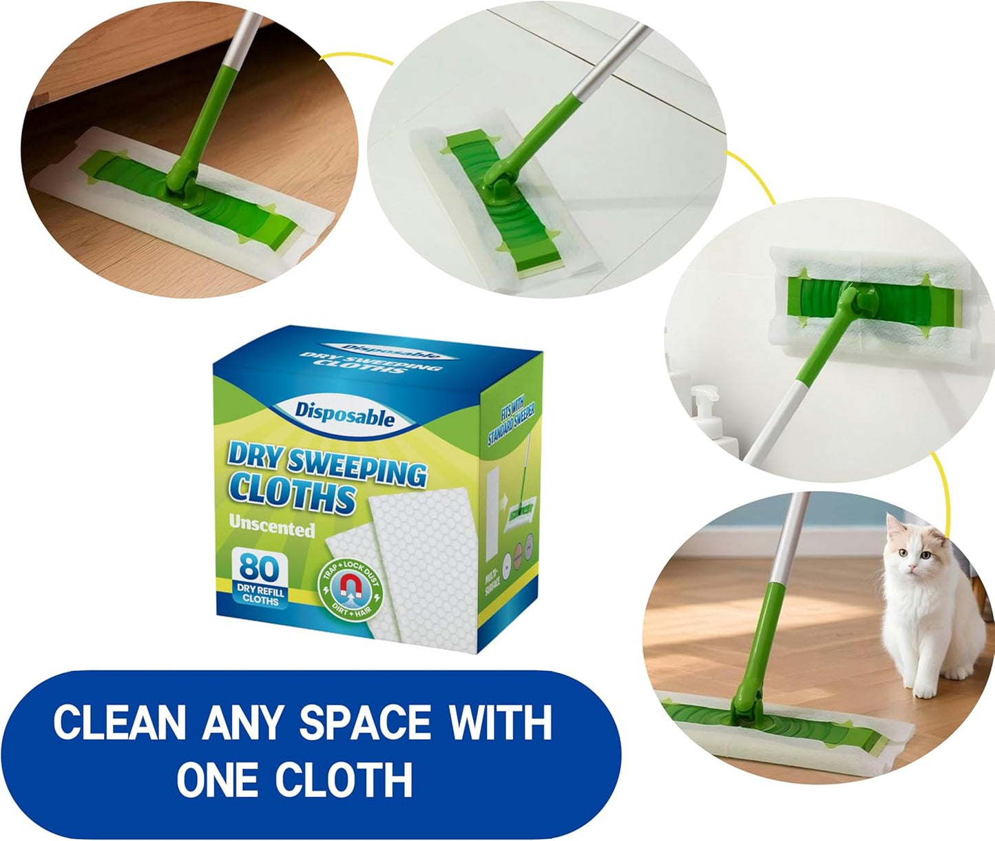 Skiennix Disposable Mop Cloths - 80 Pack Floor Dust Mop Pads for Swiffer Standard Sweeper