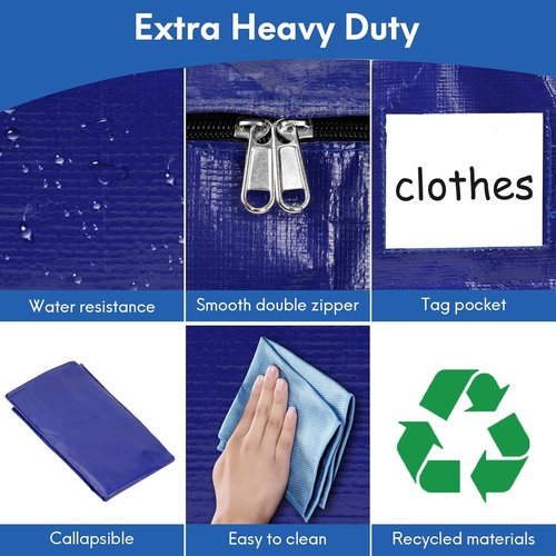 Heavy-Duty Moving Bags by [Brand Name] - 6-Pack Extra-Large, Waterproof with Reinforced Handles (Blue) | Ideal for Storage & Travel