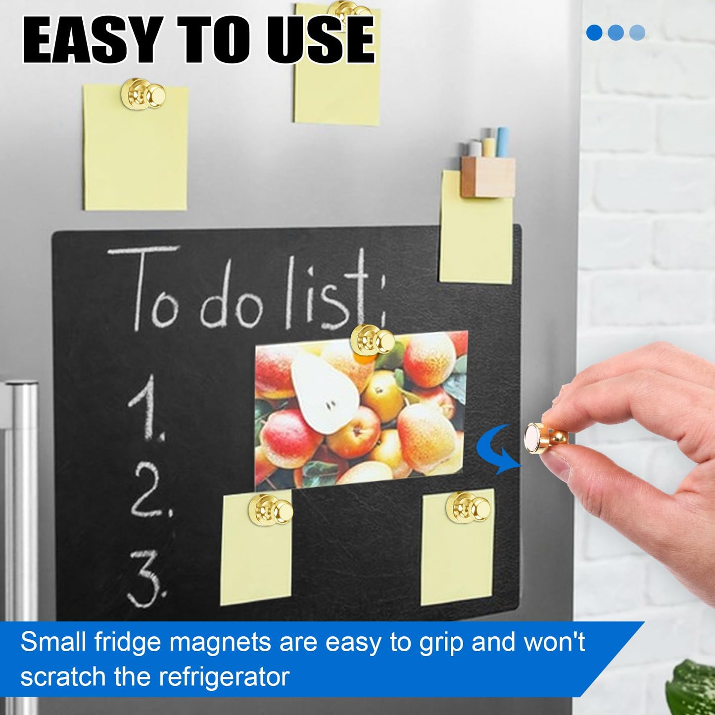 LOVIMAG 30 PCS Refrigerator Magnets, Gold Fridge Magnets Small Strong Neodymium Magnet for Whiteboard, Metal Push Pin Magnet Ideal for Adults, Kitchen, Office, School