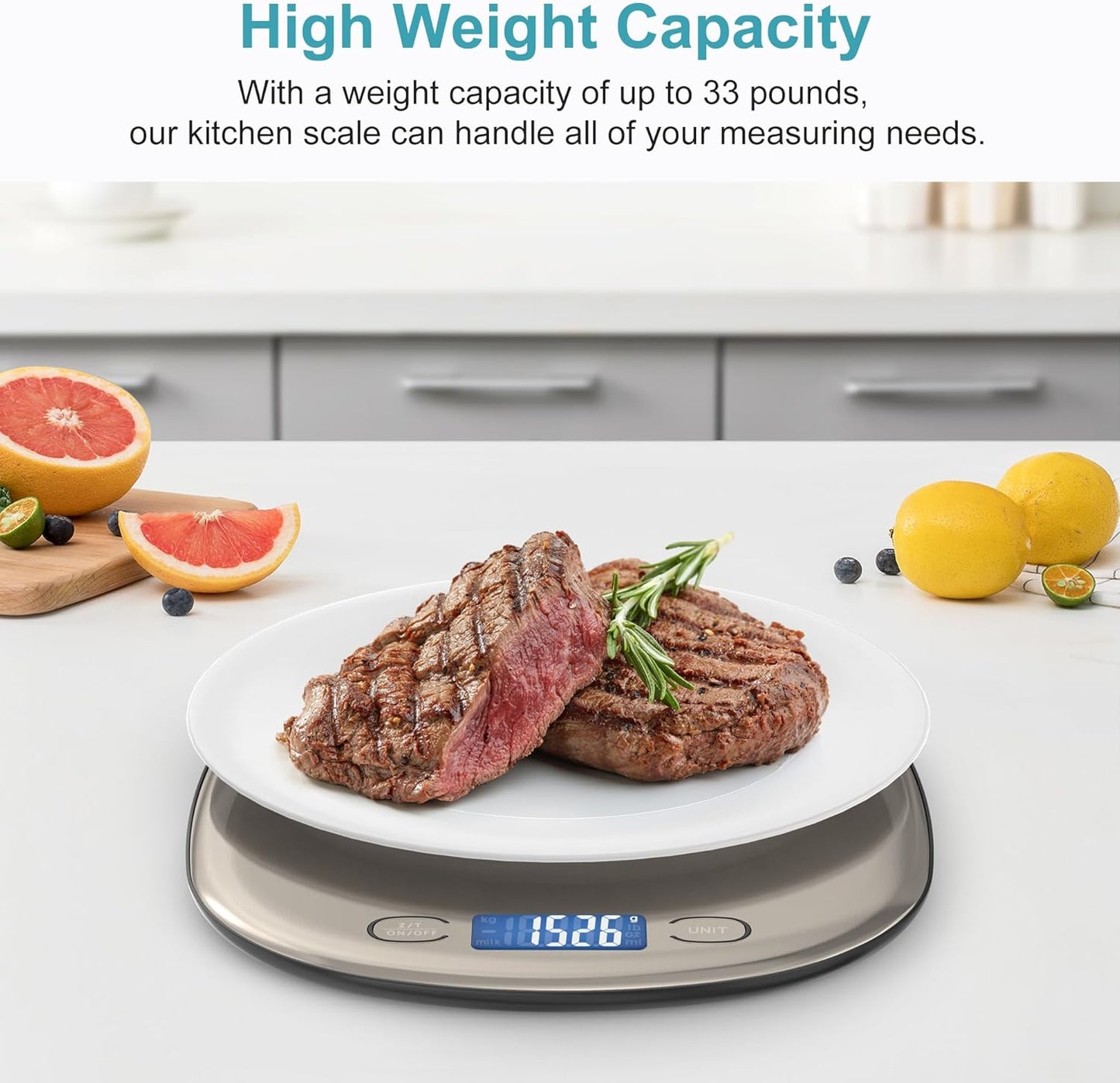 Ultrean Digital Kitchen Scale - 33lb High Capacity, Slim Design, LCD Display, 1g Precision for Cooking & Baking