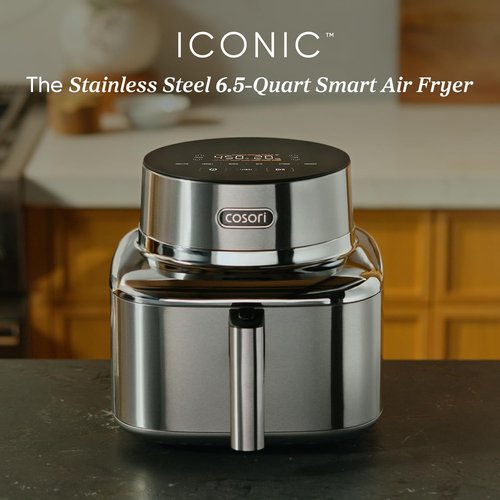 Cosori Smart Air Fryer - 6.5 Qt Stainless Steel with PFAS-Free Ceramic Coating | Max 450°F, Versatile Cooking