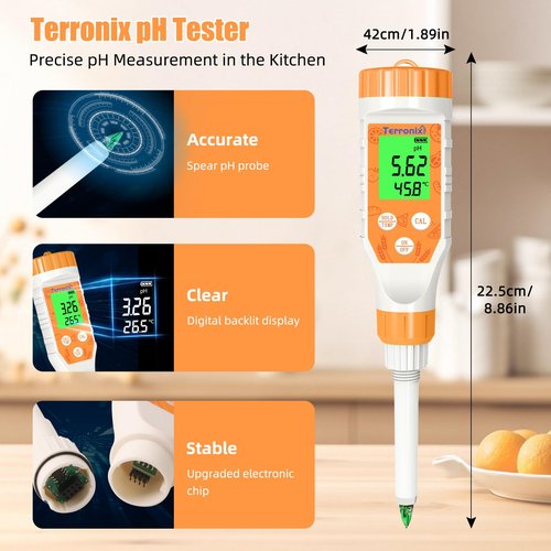 Food pH Meter Digital pH Tester for Food Fermentation Canning Cooking – Accurate pH Meter for Sourdough Bread, Cheese, Hot Sauce, Yogurt – Smart Water Resistant Food