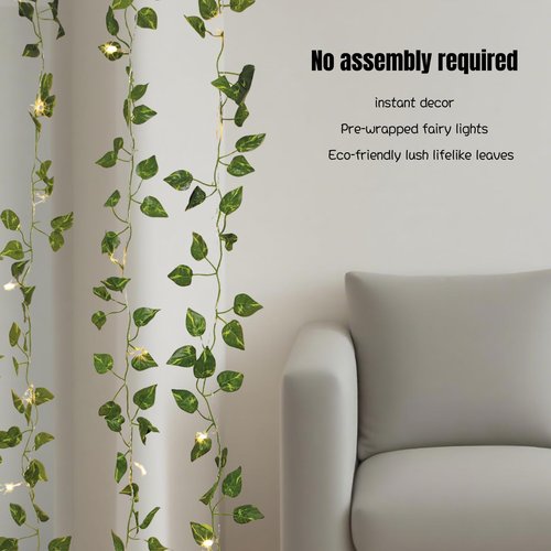 Extra Length 40ft 120 LED Vine with Fairy Lights Pothos String Lights USB Plugin & Battery Operated Leaf Lights with Timer 8 Modes Remote Decorative Light for Bedroom Wedding Party - Warm White