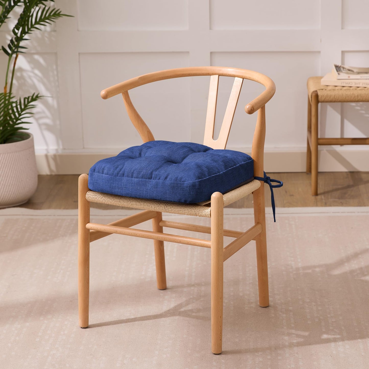 IASEAHK Chair Cushions for Dining Chairs, Dining Chair Cushions, Tufted Indoor Chair Pads with Ties & Non Slip Backing, Seat Cushions for Kitchen Chairs 16.5” x 16.5” x 3.5”, Set of 6, Navy Blue