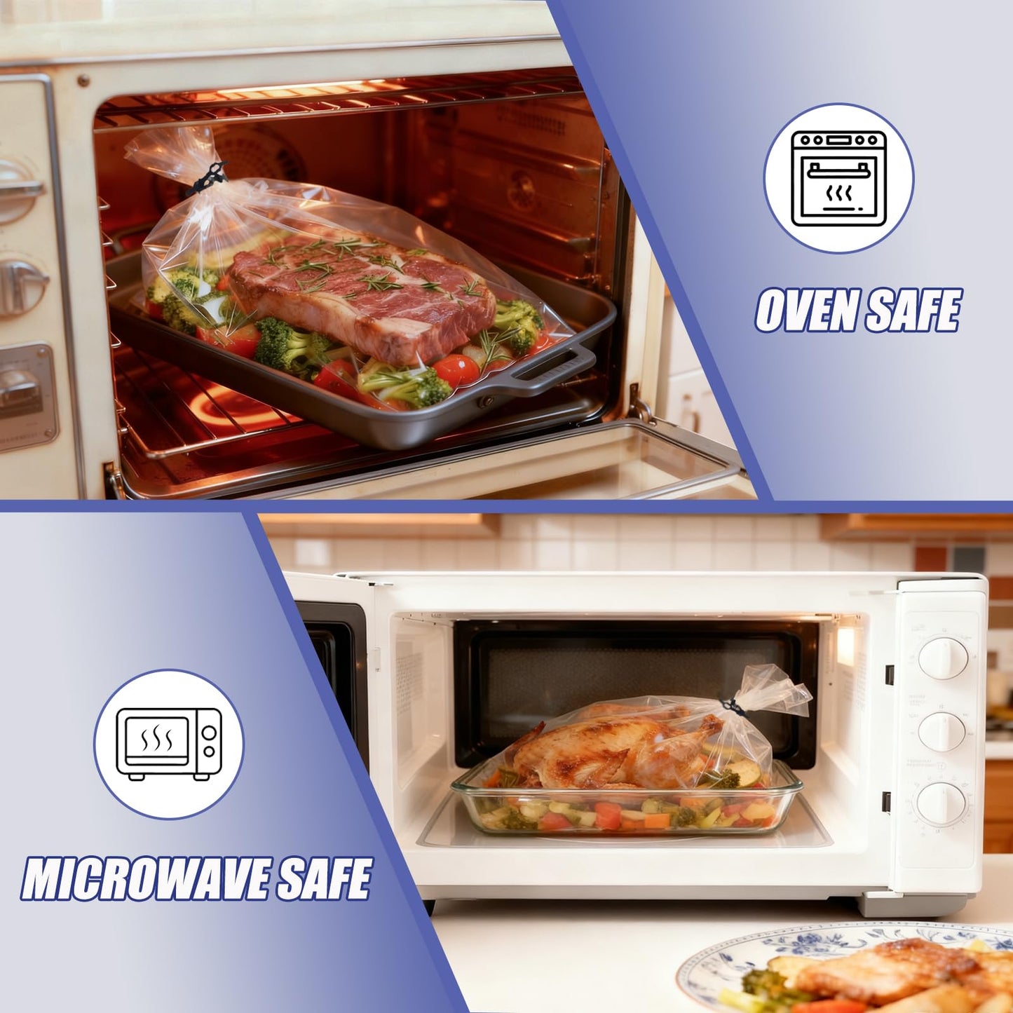 20 Count Oven Bags for Roasting, Oven Bags Cooking Roasting Bags for Chicken Meat Ham Seafood Vegetable, 10’’ x 15’’