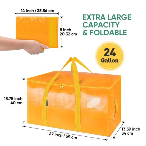 BALEINE 6-Pack Oversized Moving Bags with Reinforced Handles, Heavy-Duty Storage Tote for Clothes, Moving Supplies (Light Yellow, 6-Pack)