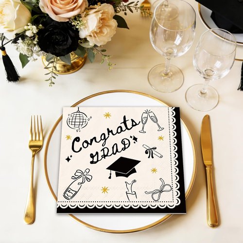 FYSUIMU Graduation Cocktail Napkins - 50 Pcs 3-Ply Disposable Congrats Grad Party Supplies
