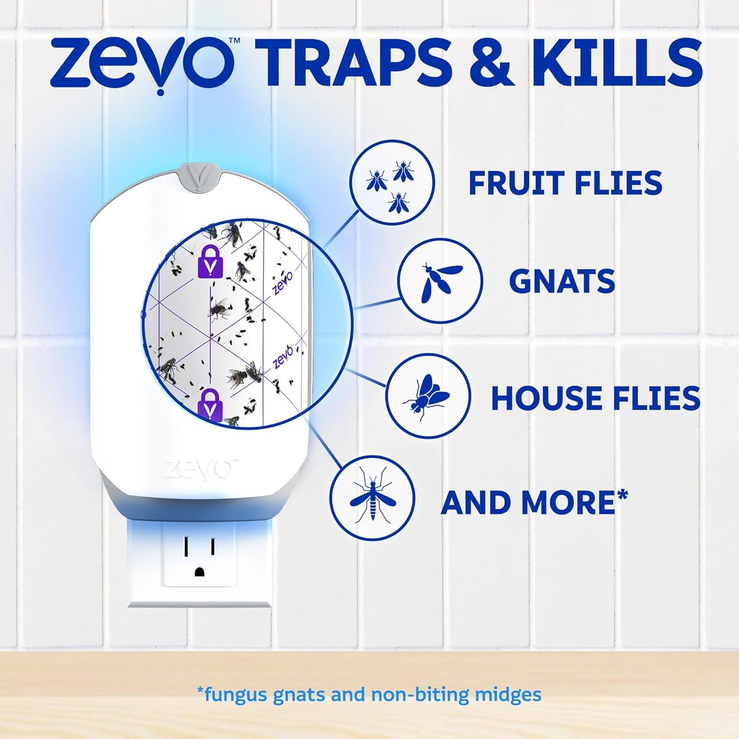 Zevo Flying Insect Trap - Mess-Free Indoor Bug Catcher for Flies & Gnats - Blue & UV Light (1 Device, 1 Cartridge)