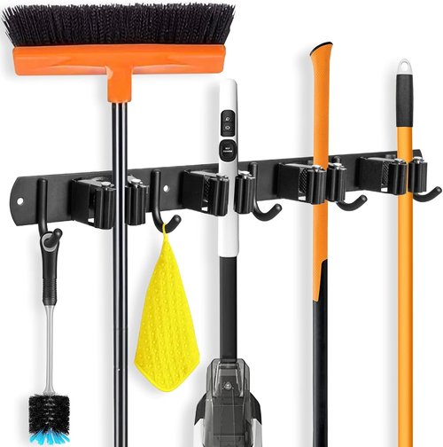 IMILLET Mop and Broom Holder - Durable Stainless Steel Design | 2-Pack, Black