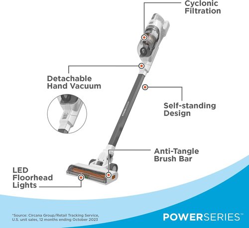 BLACK+DECKER 20V MAX Cordless Stick Vacuum Cleaner - Lightweight, Bagless, LED Lights, Gray, 44-Min Run Time