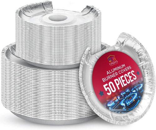 Heavy-Duty Aluminum Electric Stove Burner Covers - Non-Stick Round Foil Liners (6 & 8 Inch) | 50 Pack for Easy Cleanup