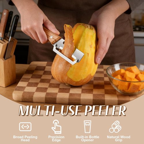 2026 Upgrade Vegetable Peeler - Stainless Steel Wide Blade & Wooden Handle | 2-in-1 Kitchen Tool