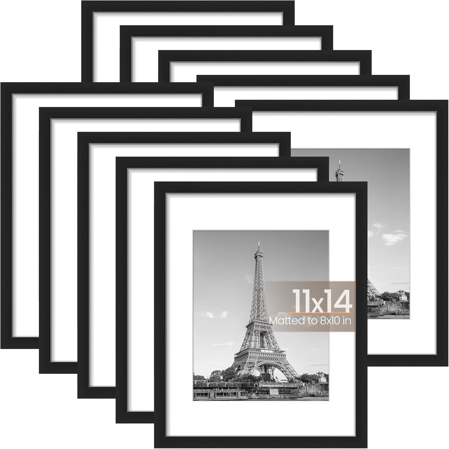Upsimples 11x14 Picture Frame Set of 10 - Versatile Black Frames for 8x10 or 11x14 Photos | Perfect Wall Collage Display