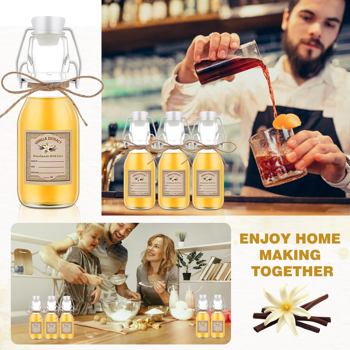 zjdbset 20Pcs 4 oz Swing Top Glass Bottles for Vanilla Extract Homemade,Flip Top Glass Bottles for Food Storage Canister for Hot Sauce Beans