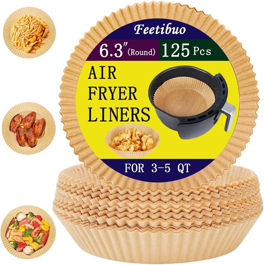 Skiennix Parchment Paper Liners - 125PCS Non-Stick Round Air Fryer Liners | 6.3 Inch for 3-5QT Baking & Roasting