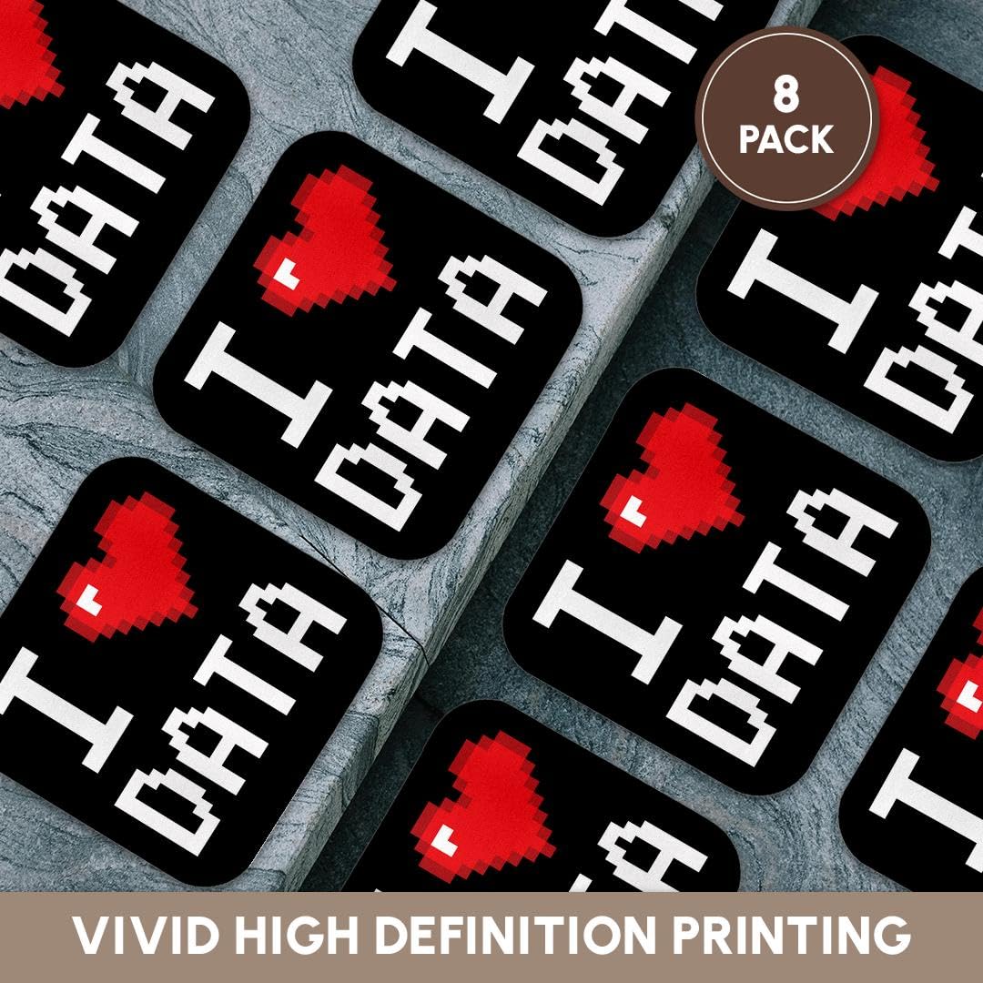 3dRose CST_118876_2 Geeky Old School Pixelated Pixels 8-Bit I Heart I Love Data Soft Coasters, Set of 8