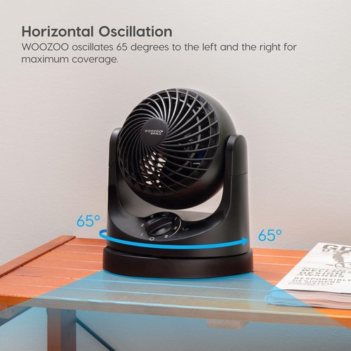 IRIS USA WOOZOO Desk Fan - Oscillating Air Circulator with 3 Speeds & 32ft Air Distance | Quiet 27db Motor, Black