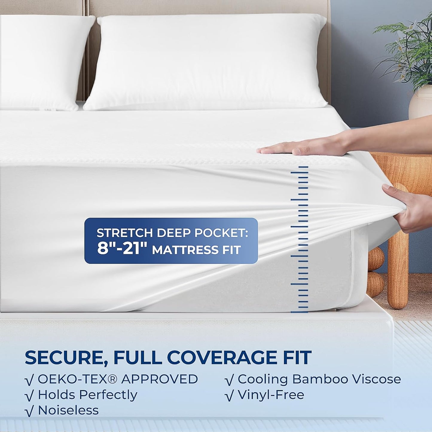 TASTELIFE Queen Size Mattress Protector - Waterproof & Breathable Cooling Cover | Ultra-Soft, Deep Pocket Fit 8-21”