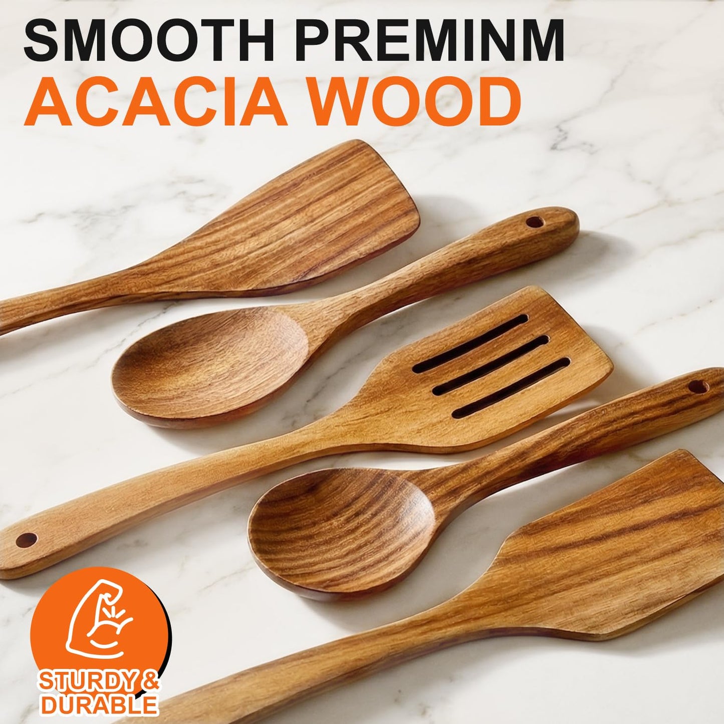 5 Pcs Best Wooden Spoons for Cooking Kitchen Utensils Set Acacia Wood Cooking Spatula Turner Non Toxic Utensil Slotted Serving Spoon Flat Spatulas Set Wooden Utensis Mixing Cooking Spoon Kitchen Tools
