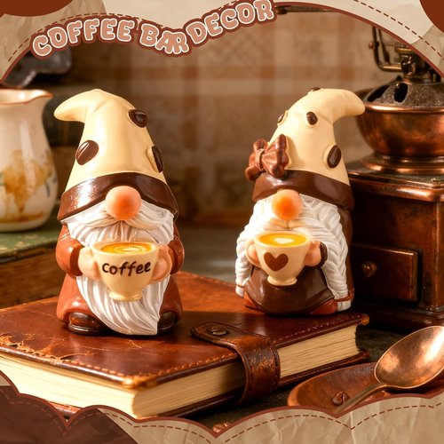 Exasinine Coffee Gnomes - Adorable Resin Figurines for Kitchen Decor | 2-Piece Set for Tiered Tray