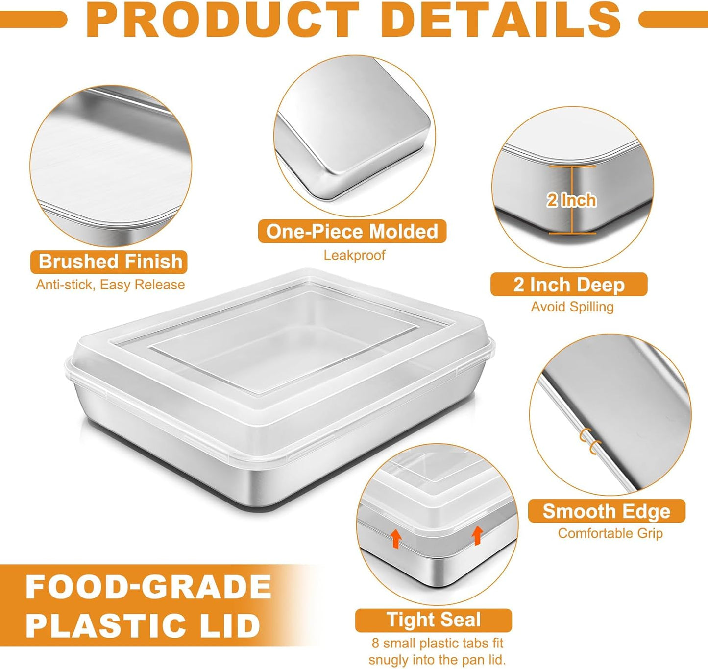 Regine Switzerland Stainless Steel Baking Pan - Heavy-Duty Deep Rectangle with Lid | 12⅓ x 9¾ x 2 Inch, Oven Safe