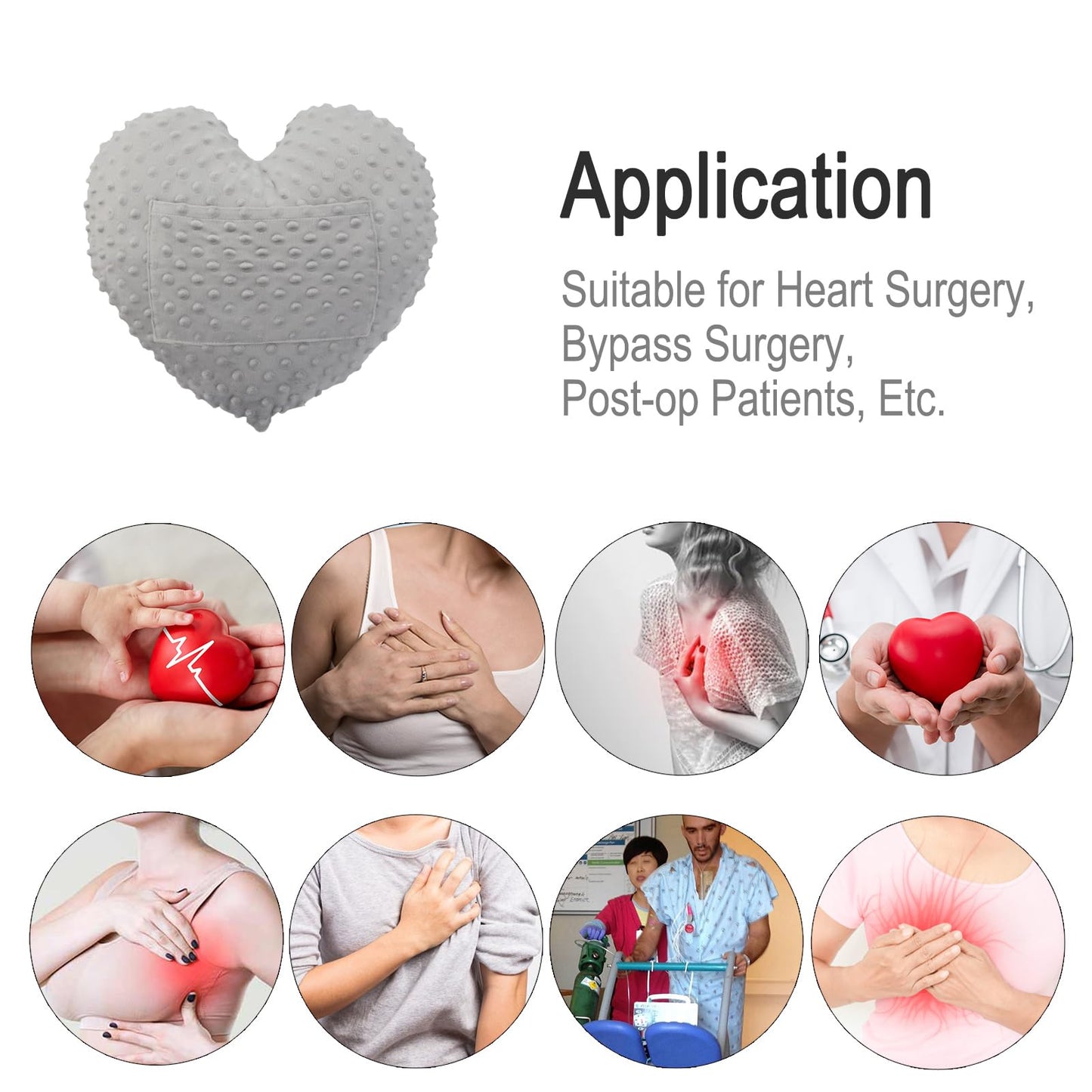 Heart Surgery Pillow for Open Heart Surgery After Bypass Coughing with Pocket Comfort Cushion Recovery Gifts Women Men Patients Minky Dot Light Gray