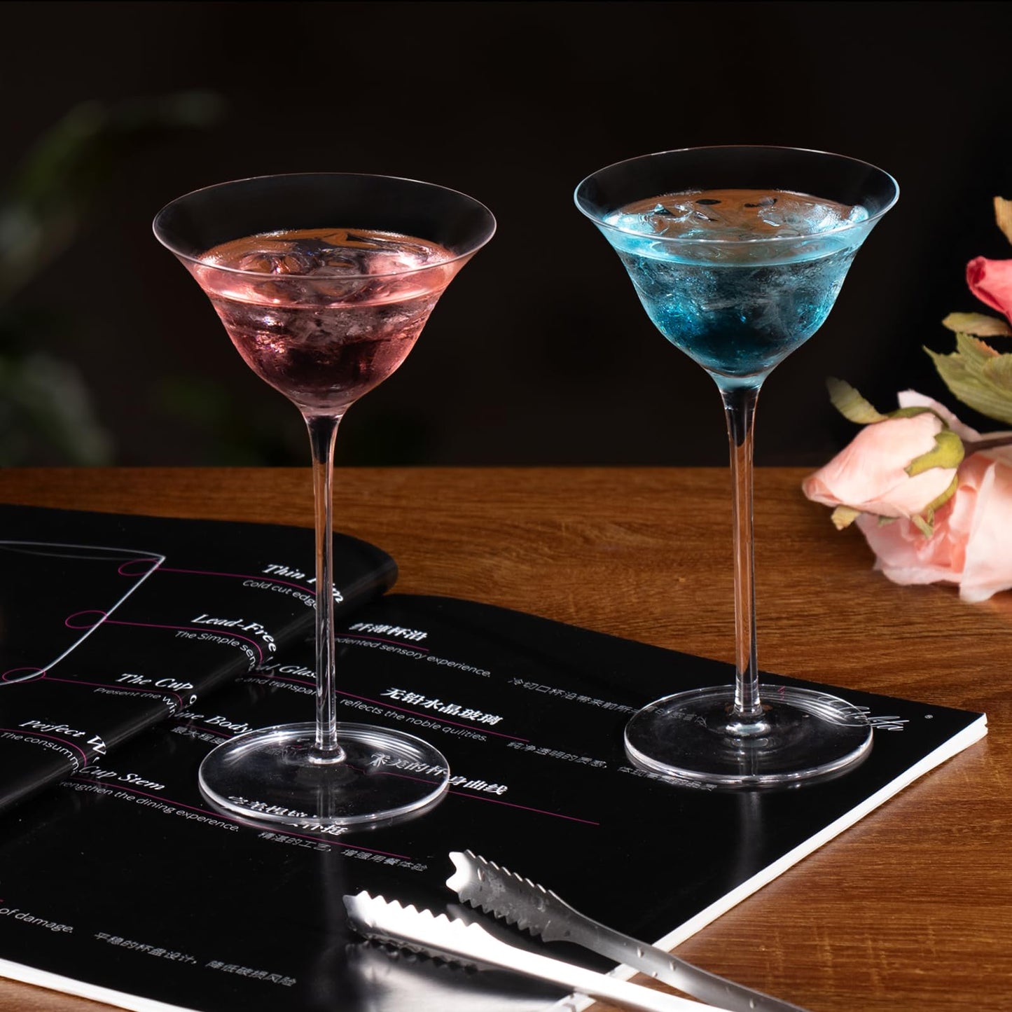 KAMMAK Martini Glasses Set of 2, 4.23 oz Clear Crystal Cocktail Glasses with Stem, Reusable Cocktail Glassware for Wedding Birthday Party, Bar, Margarita, Whiskey, Gin, Tequila, CT2201