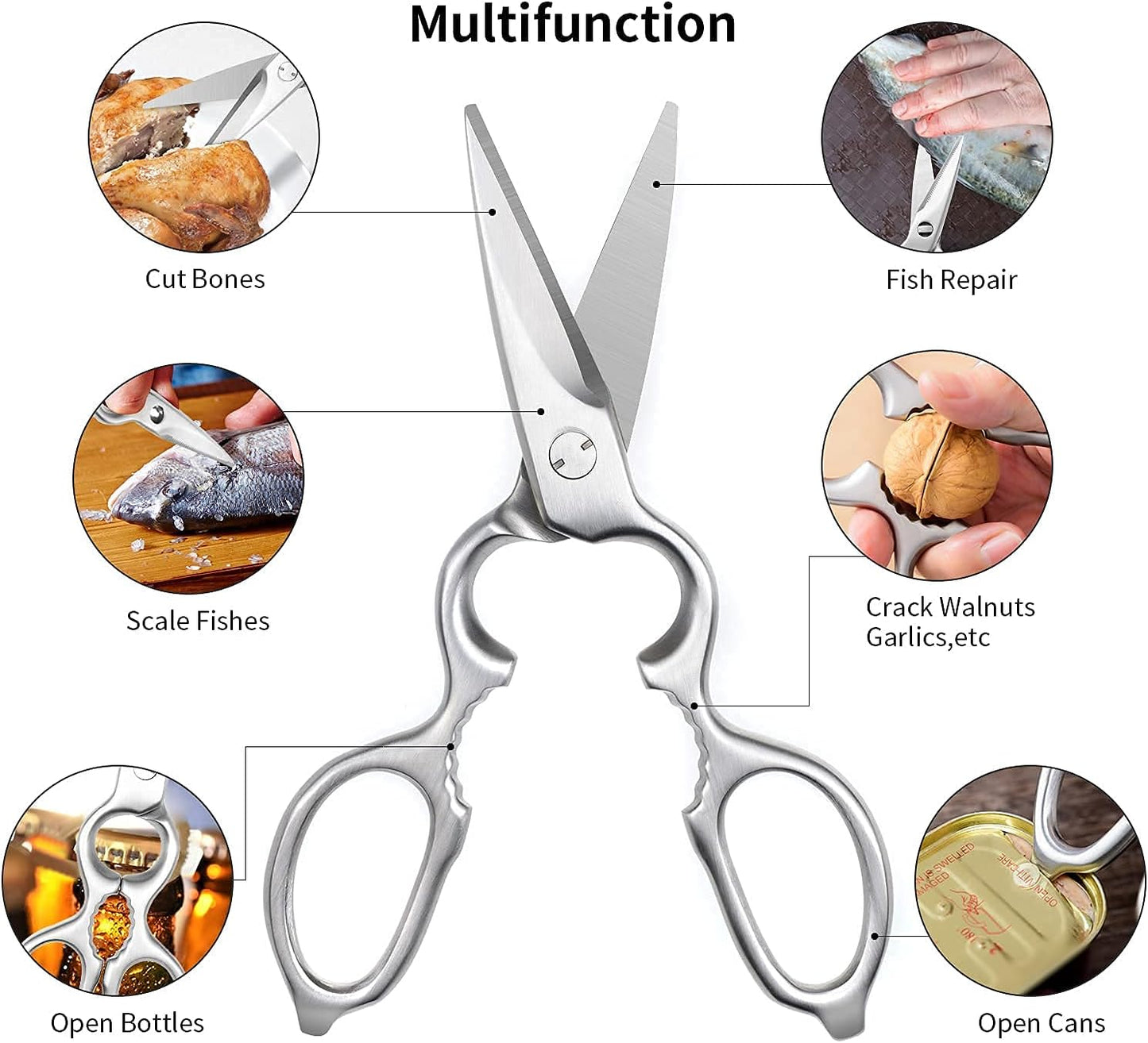 Skiennix Stainless Steel Kitchen Shears - Heavy Duty Forged Scissors for Professional Chefs | Silver