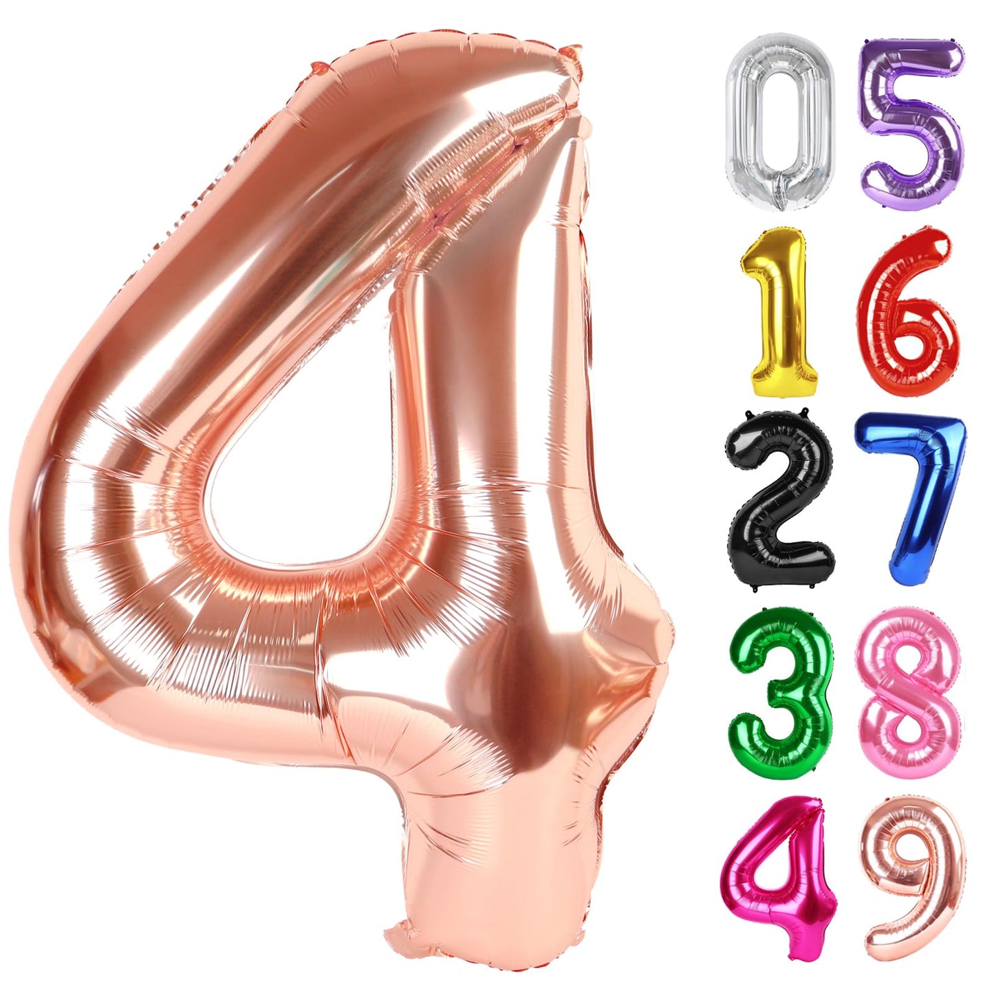 Rose Gold Number 4 Balloon 40 Inch, 4th Birthday Party Decorations for Children, Giant 4 Foil Balloon for Party Supplies