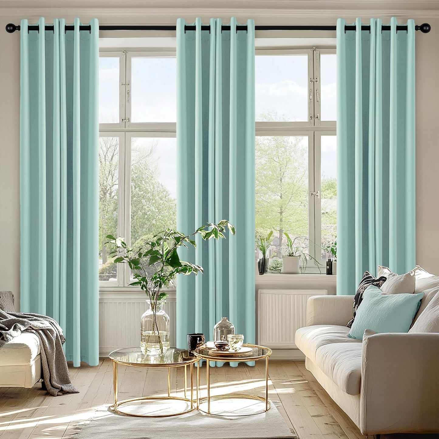 MIULEE Aqua Blackout Curtains - Thermal Insulated Room Darkening Drapes | 84-Inch Length, 2 Panels