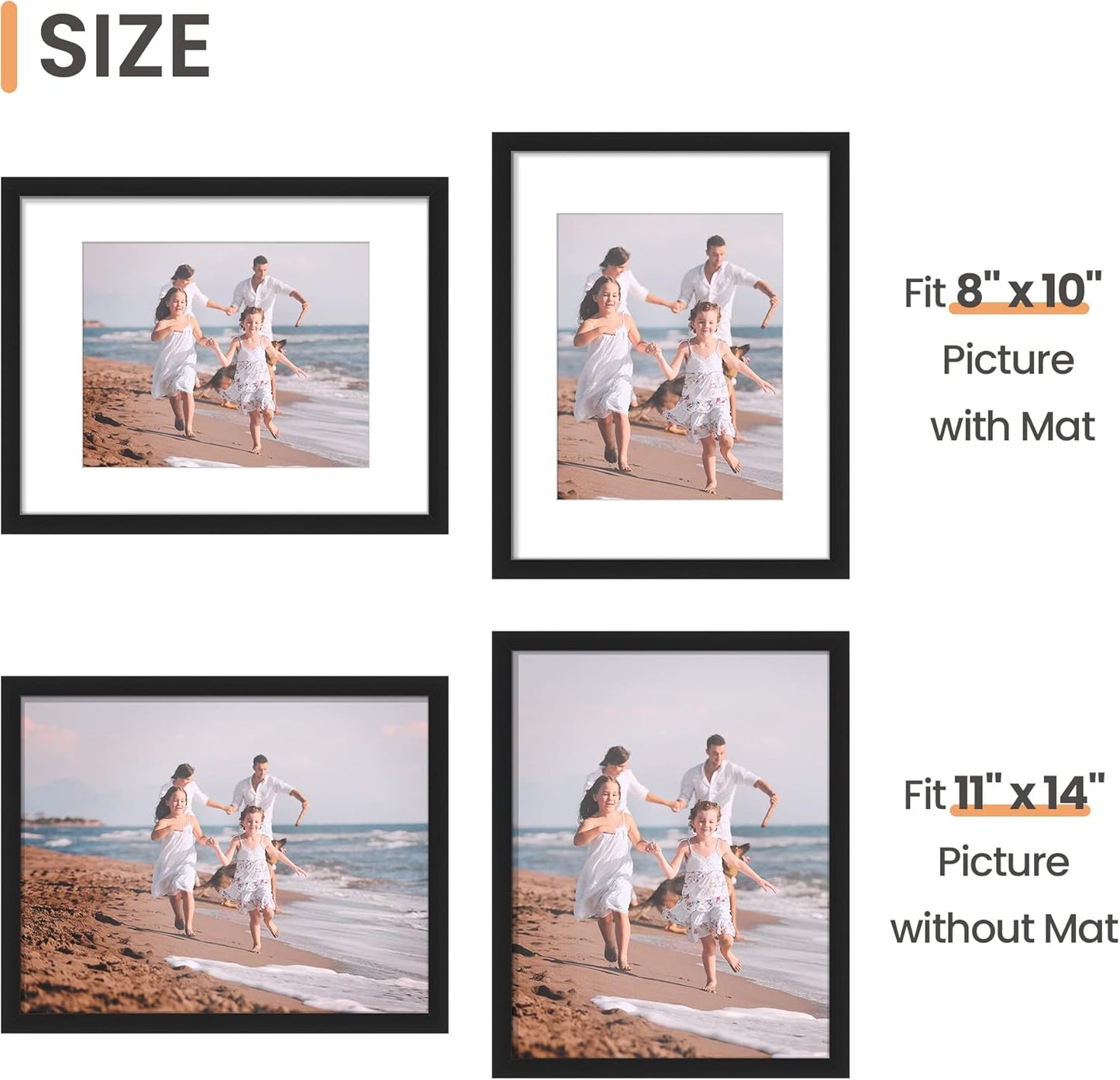 Upsimples 11x14 Picture Frame Set of 10 - Versatile Black Frames for 8x10 or 11x14 Photos | Perfect Wall Collage Display