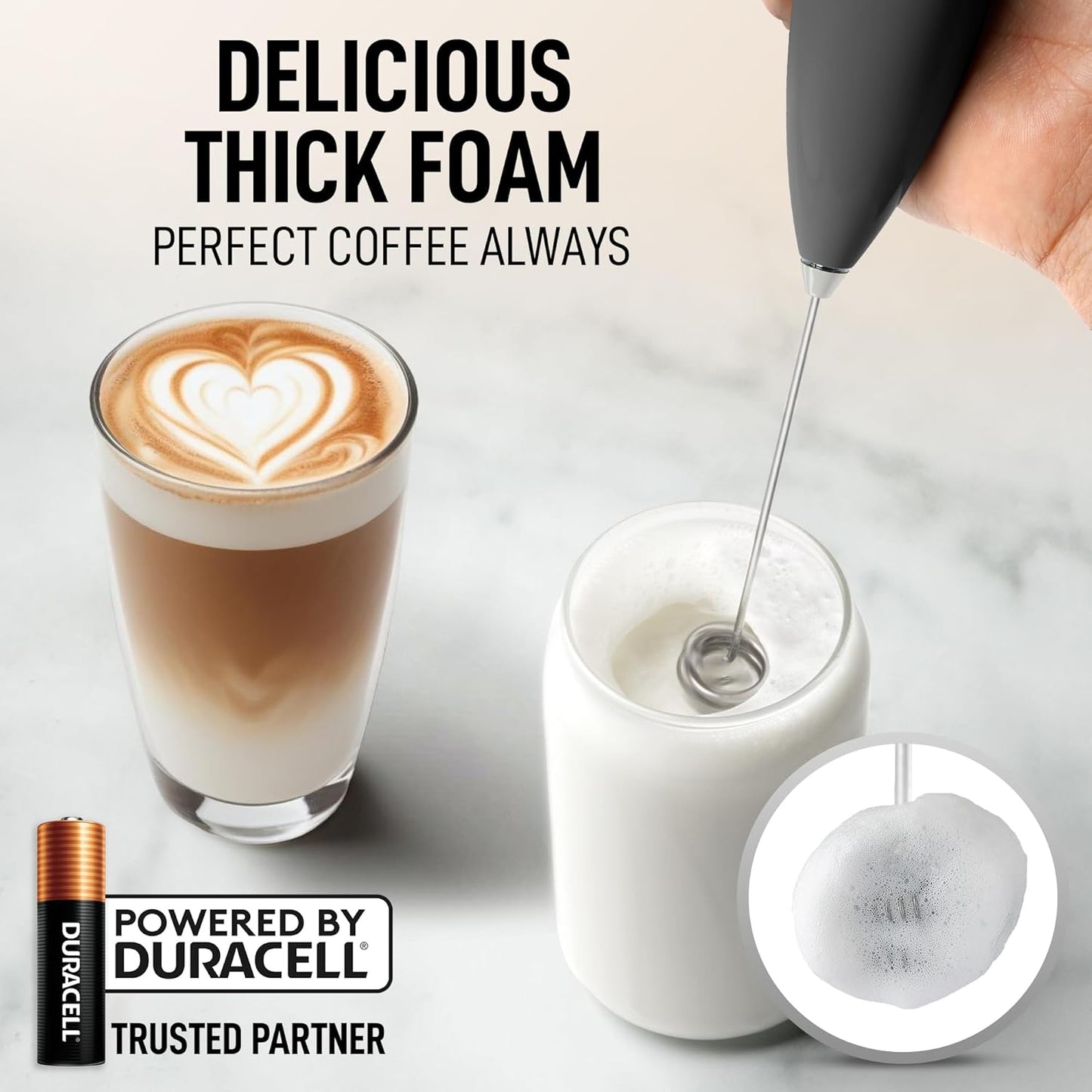 Zulay Kitchen Whisk Milk Frother - Powerful Handheld Foam Maker for Coffee, Lattes & More | Includes 4 Duracell Batteries