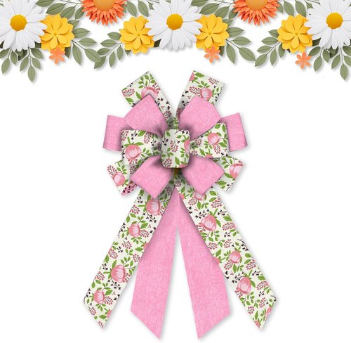 Estivaux Large Fall Flower Wreath Bow - Summer Burlap Craft Bow for Thanksgiving Decor