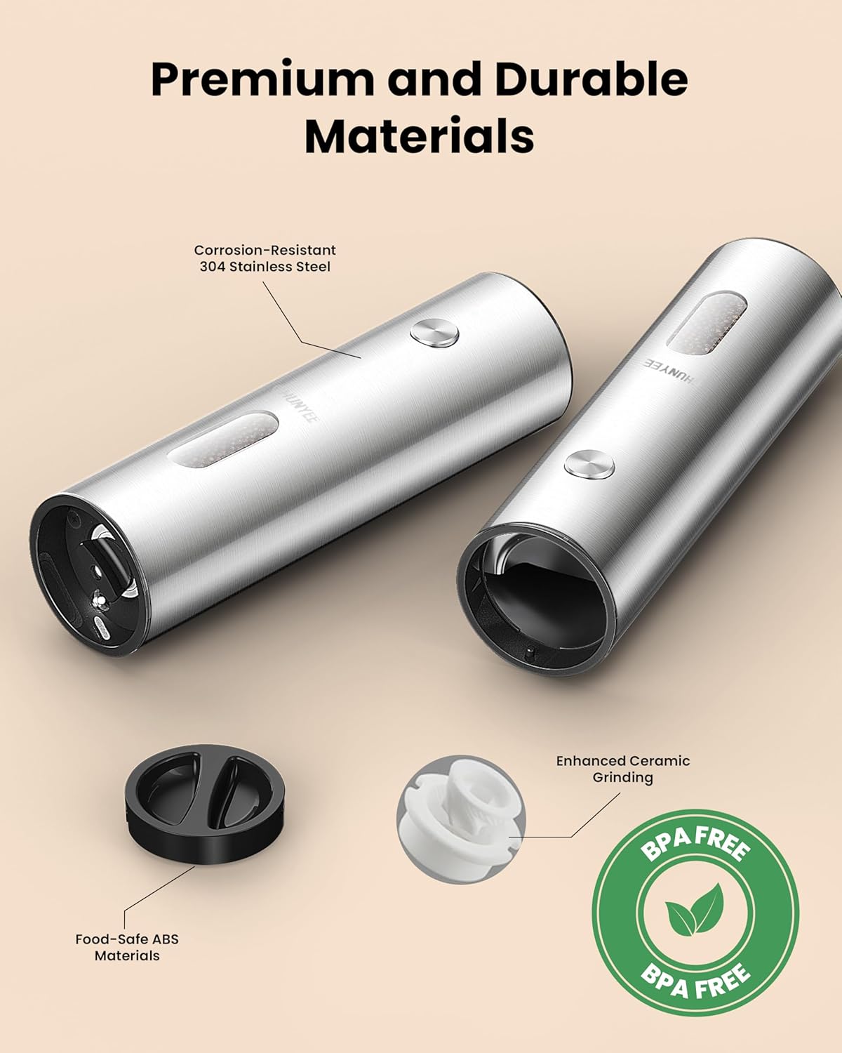 Skiennix Electric Salt and Pepper Grinder Set - Rechargeable, Large Capacity, LED Light & Adjustable Coarseness for Kitchen & BBQ