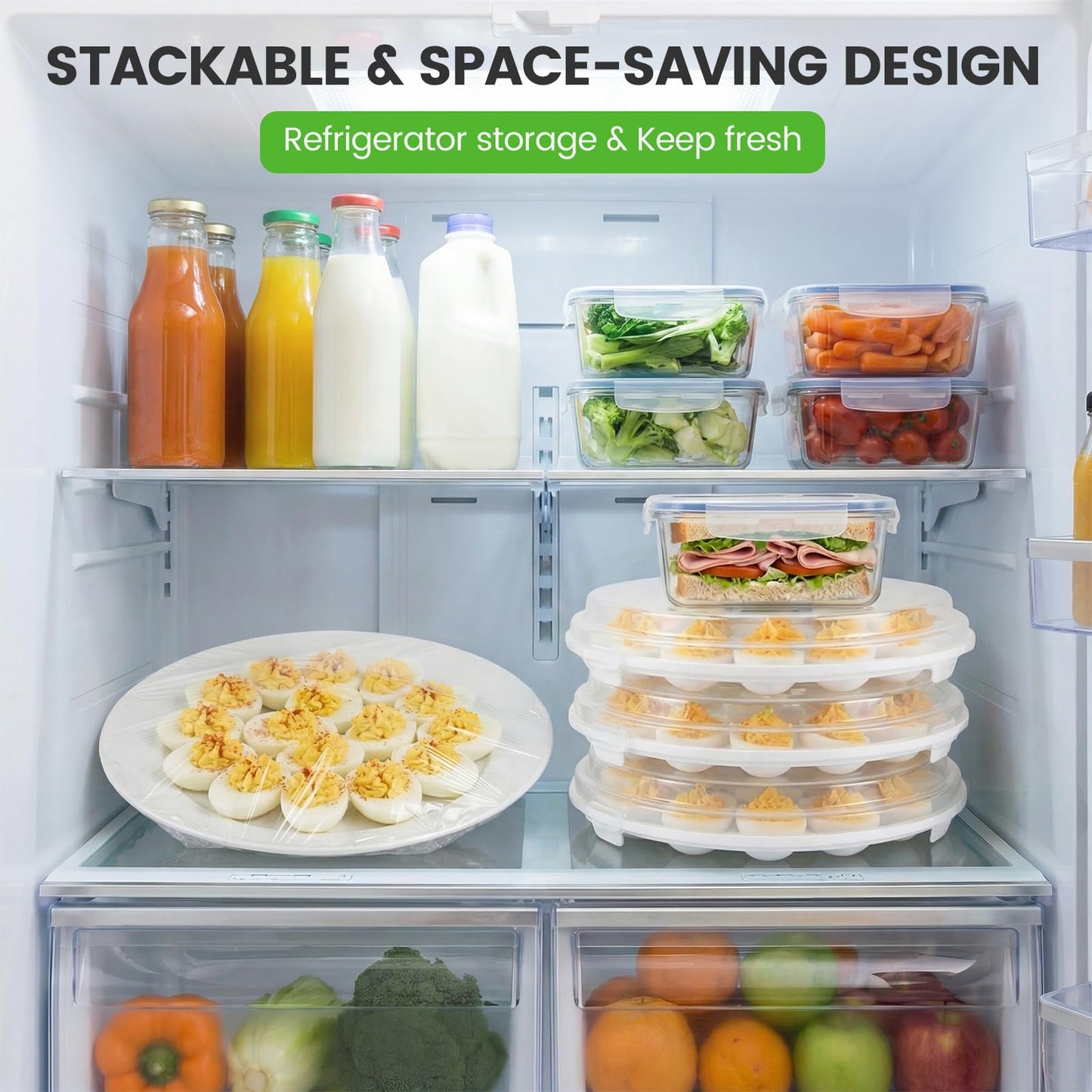 HANSGO Deviled Egg Containers with Lid, 3PCS Deviled Egg Platter Carrier Holder Trays with 66 Slots for Festival Party and Home Kitchen, White