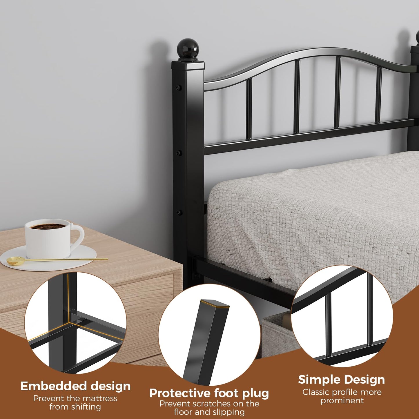 Blbeed Metal Twin Bed Frames, Noise-Free Design & Underbed Storage Heavy Duty Bed Frames with Headboard No Box Spring Needed/Tool-Free Assembly