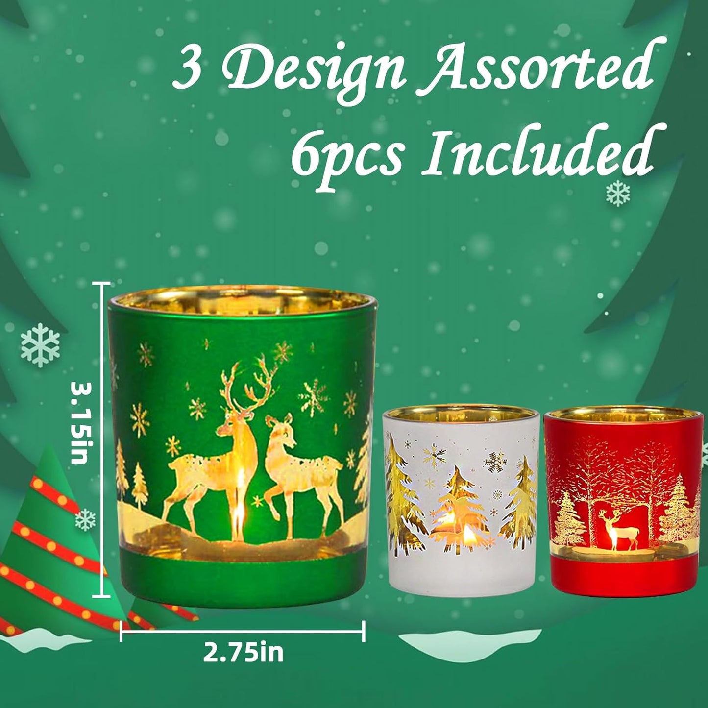 Skiennix Christmas Glass Votive Candle Holders - 6 Pcs Matte Tea Light Holders for Festive Table Décor | 3.15” x 2.75”