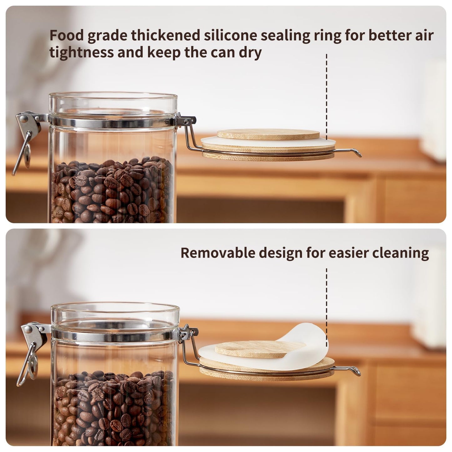 Spreccio Coffee Canister Set with Shelf, 2 x 50oz Coffee Bean Canister Storage Station Organizer with Airtight Lid for Kitchen, Food Storage with Scoop for Ground, Sugar, Cereal and Tea