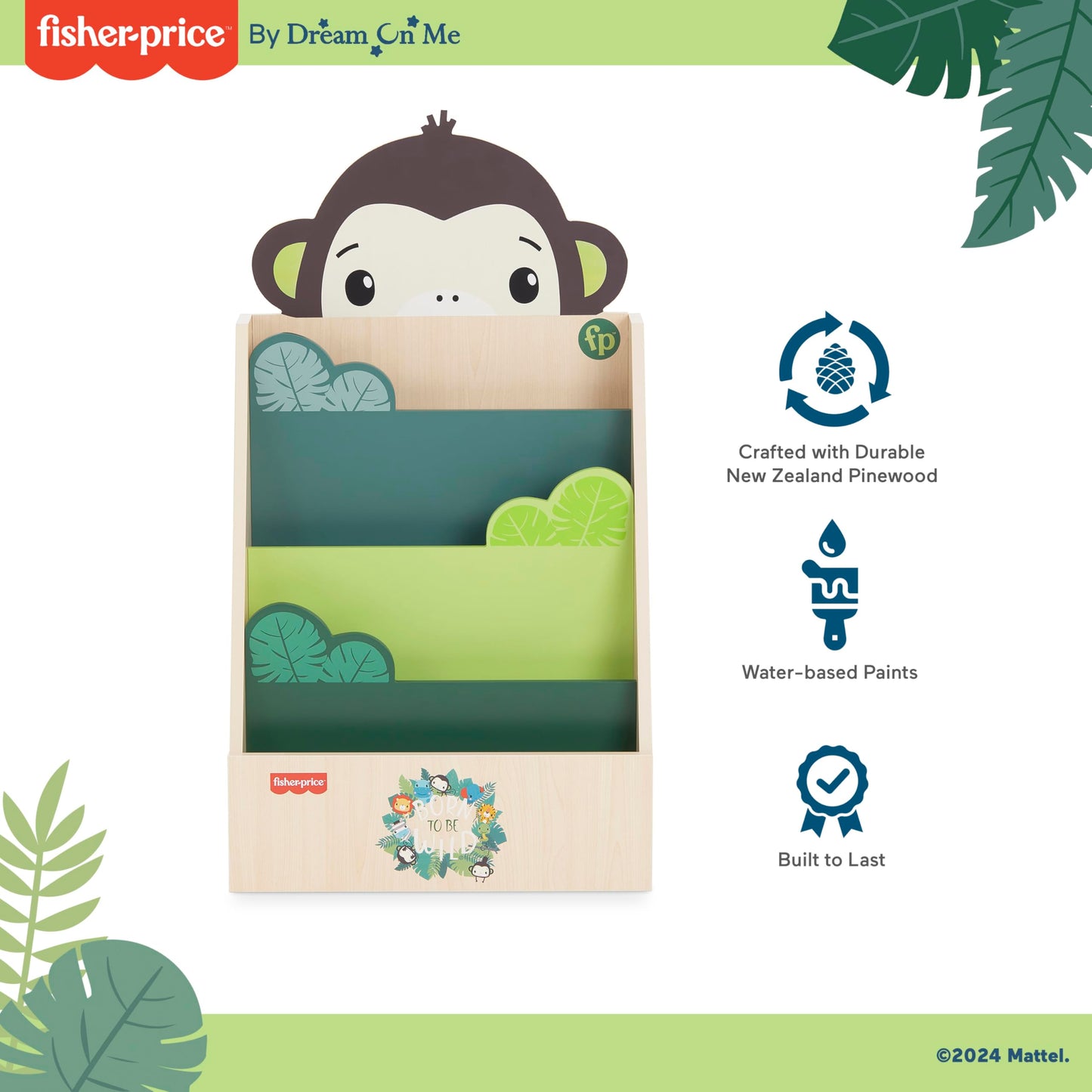 Fisher-Price Fauna Collection Go Bananas Bookcase by Dream On Me, Jungle Print, Easy to Assemble