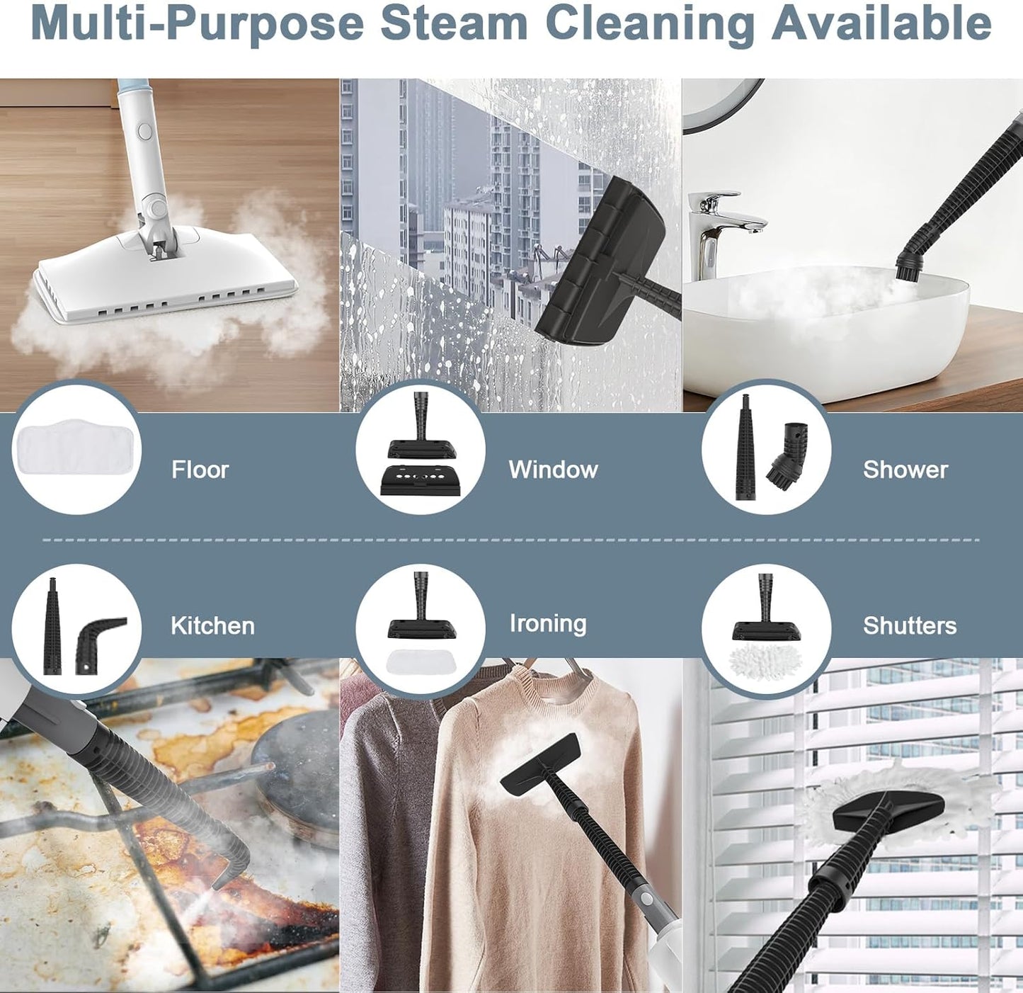 Skiennix 6-in-1 Steam Mop Cleaner - Versatile 2 Modes, 400ML Tank, 23FT Power Cable | Azure Color