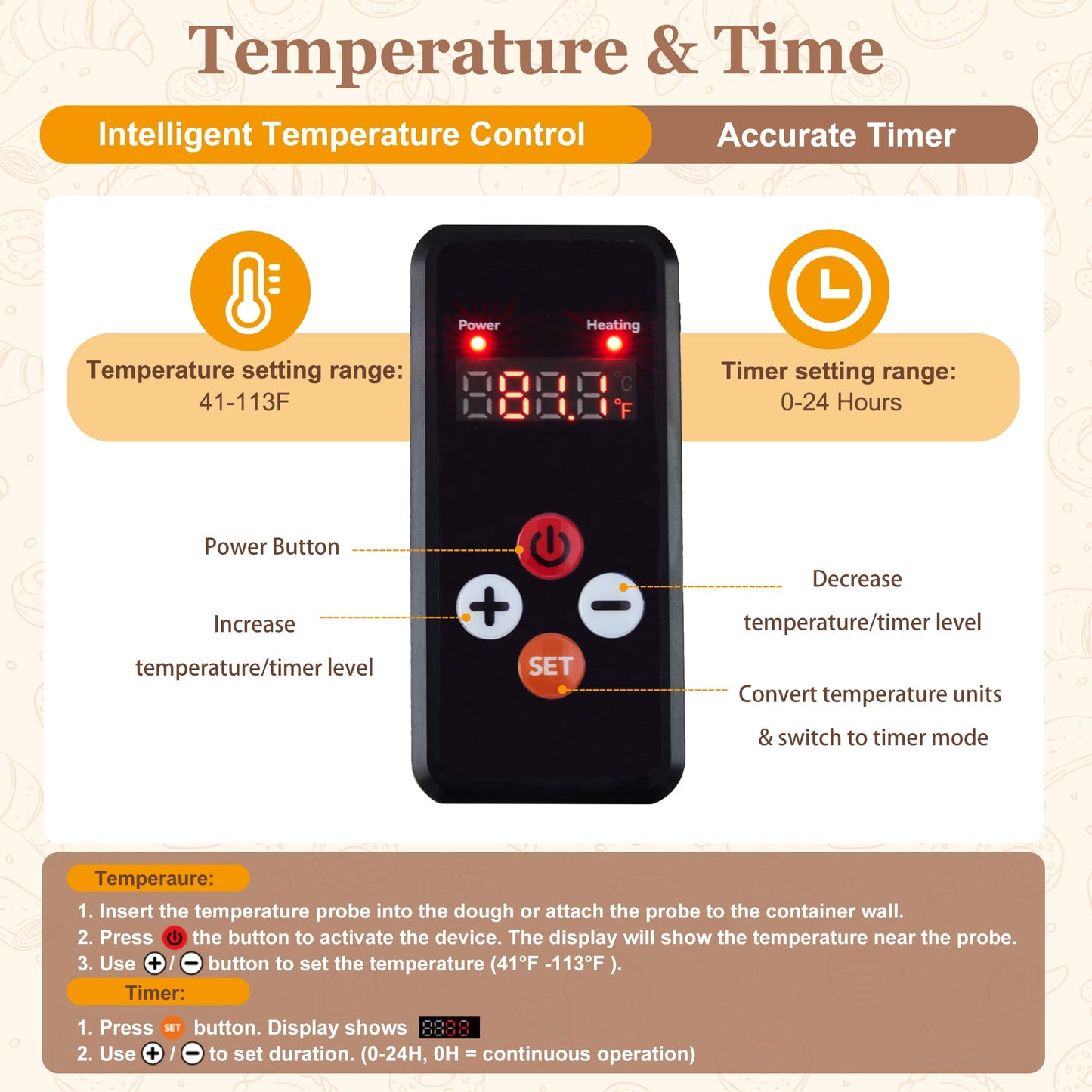 Sourdough Starter Warmer Wrap, Sourdough Starter Jar Heat Wrap, Sourdough Heating Warming Mat with Temperature Control(41-113℉) & 24H Timer, Dough Bread Warmer for Kitchen Baking (Rectangle)