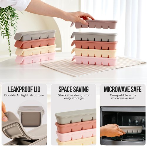 Firgi 0.7 oz/12 Sections Silicone Ice Cube Freezer Tray with Lid, 100% Food-Grade Platinum Silicone,Leak Resistance & Dishwasher Safe for Baby Food Prep,Breast Milk,Purees - Korean Made, Beige