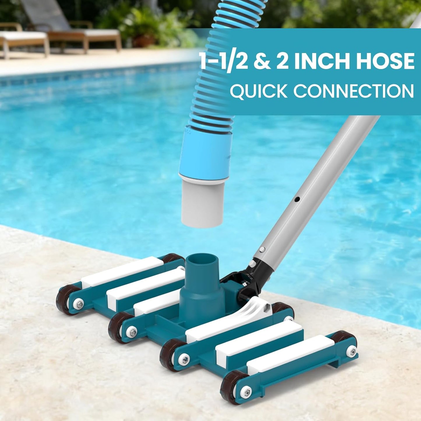POOLWHALE 14" Professional Pool Vacuum Head - Weighted Manual Attachment with Wheels for Easy Debris Removal