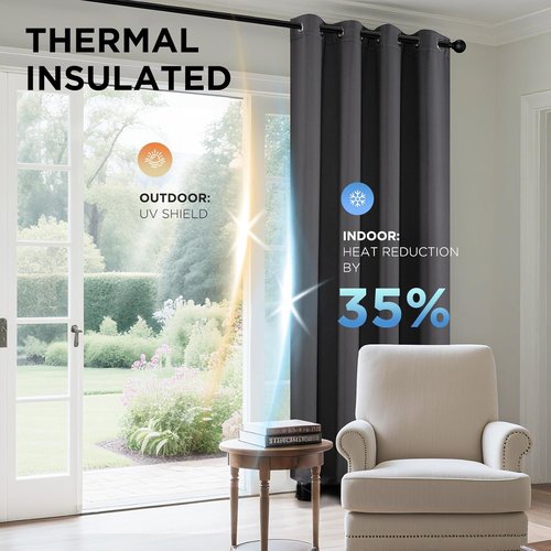 Joydeco Grey Blackout Curtains - 84 Inch Long Thermal Insulated Room Divider Drapes | Noise Reducing, 2 Panels