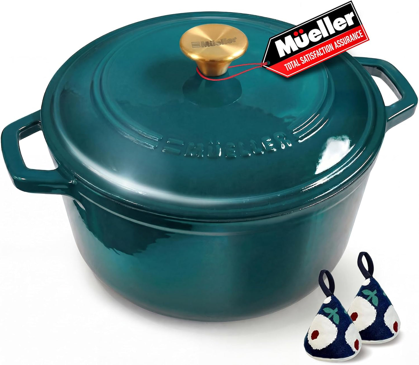 Mueller DuraCast Dutch Oven Pot - 6 Quart Enameled Cast Iron for Sourdough Baking | PFOA-Free, 500°F Oven Safe, Emerald