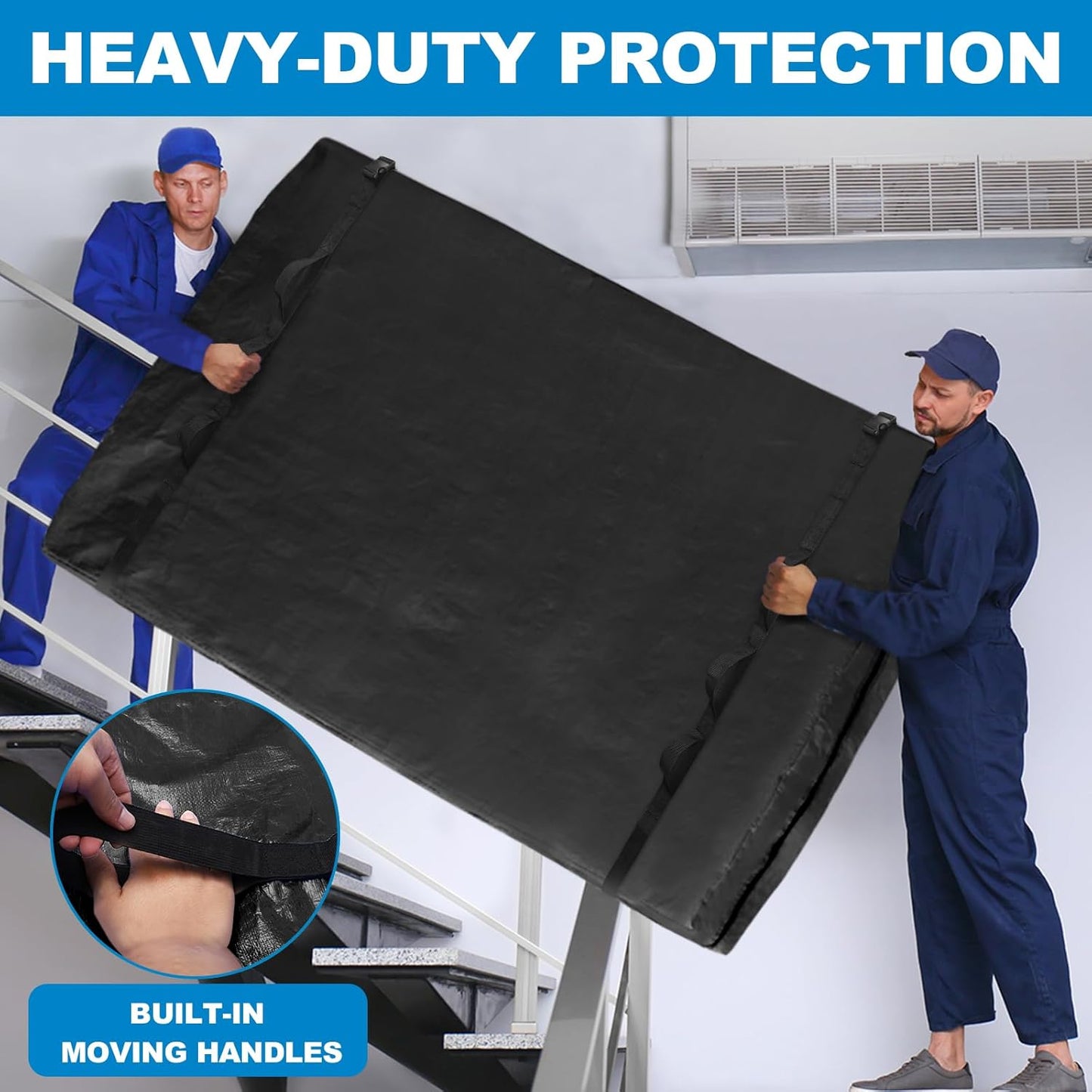 TICONN Heavy Duty King Mattress Bag - Full-Around Handle & Adjustable Buckles | Black Storage Cover