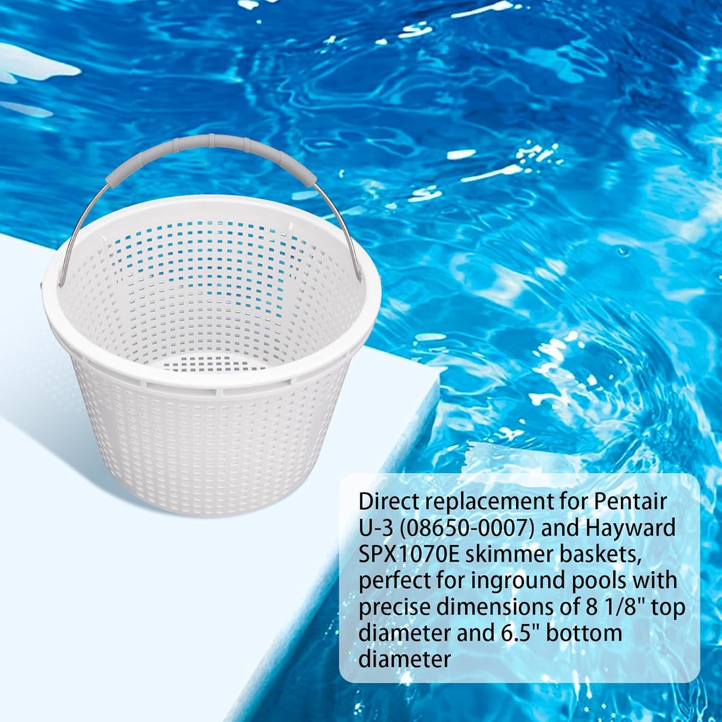 Pentair 8" Pool Skimmer Basket - Durable Design with Brass Weight & Rubber Grip | Compatible with U-3 & Hayward SP1070