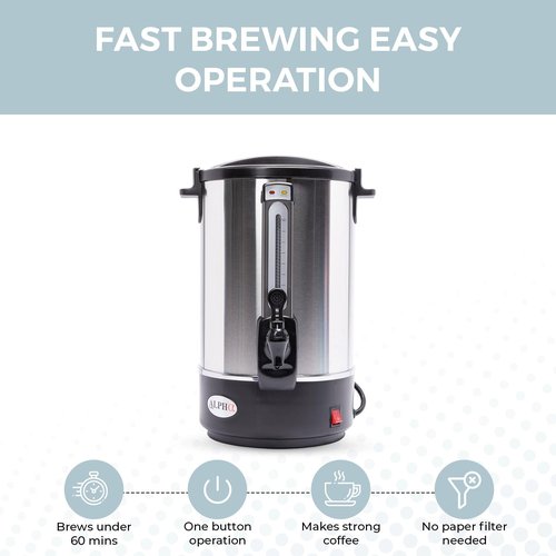 ALPHA LIVING 100 Cups Electric Coffee Urn – Stainless Steel Large Capacity Electric Kettle Percolator Coffee Pot – Ideal Hot Beverage Dispenser for Catering, Hotels, Restaurants –Leak-Proof Tap