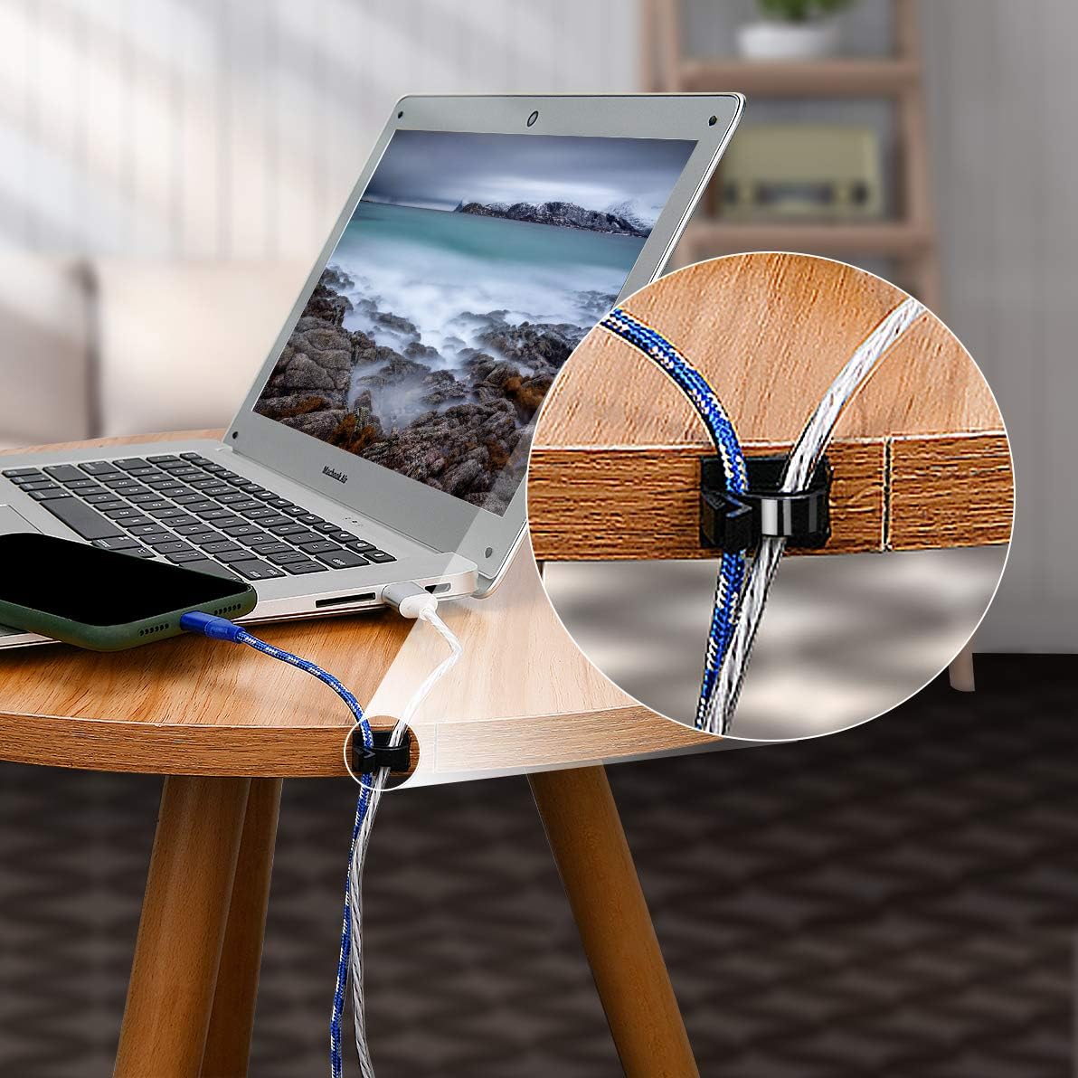 SOULWIT Cable Management Clips - 50 Pcs Self-Adhesive Wire Organizers for Home & Office | Black